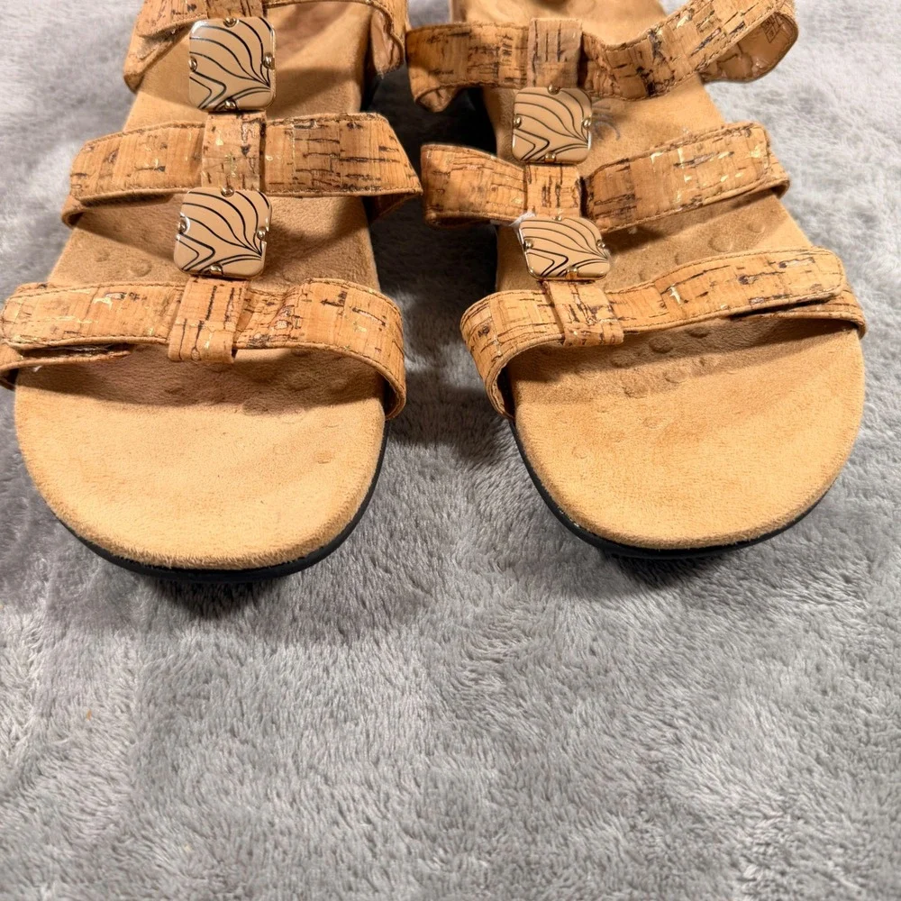 Vionic Strappy Sandals Women Size 10 Tan Cork Gold Fleck Orthotic Comfort 3432